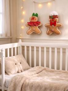 1/2Pcs Gingerbread Man Christmas Ornaments, Soft Plush Gingerbread Hanging DecorXmas Tree Pendant With Bowknot, Holiday Home Party DecorKids Gift - Multicolor - View 1