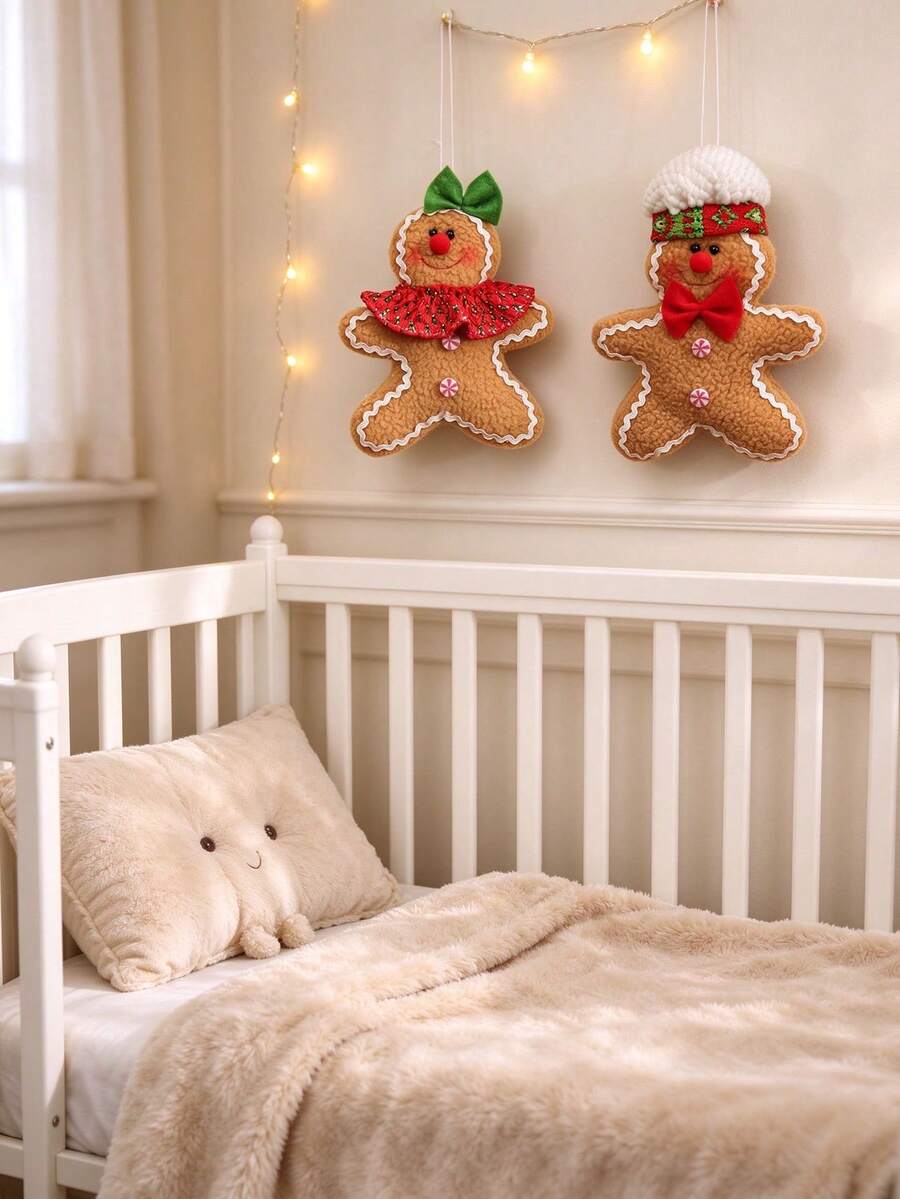 1/2Pcs Gingerbread Man Christmas Ornaments, Soft Plush Gingerbread Hanging DecorXmas Tree Pendant With Bowknot, Holiday Home Party DecorKids Gift - Multicolor - View 1