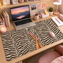 Zebra Print Pink Heel Martini Extended Mouse Pad, Glamorous Fashion Illustration Animal Pattern Large Desk Mat, Stitched Edge Smooth Cloth & Natural Rubber For Makeup Vanity Office Gaming Desk, 3 Sizes Available - View 4