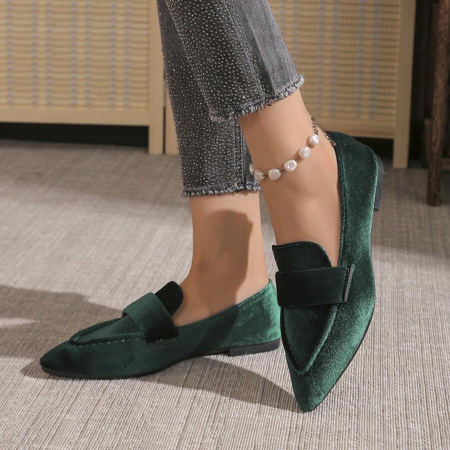 Women's Flat Loafers, Slip-On Shoes, Comfortable Soft Suede, Solid Color, Low-Cut, French Elegant Style, Minimalist Luxury, Suitable For All Seasons, Pointed Toe Design, Suitable For Office, Family Gatherings And Other Occasions, Autumn/Winter Essential, Size 36-43 [Runs Half Size Small]