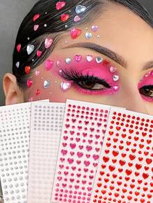 3D Colorful Rhinestone Rose Red Heart Silver White Pearl Multi-Particle Face Decoration Rhinestone Stickers Y2K Holiday Party Daily Makeup DIY Music Festival Dance Party Suitable For Hair Eyes Face Body Decoration - Multicolor - View 1