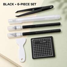 Set Alat Scrapbooking Buatan Tangan 6 Buah, Aksesori Perencana & Kerajinan Kertas DIY Hitam, Termasuk Pinset, Pengikis Kertas, Alas Grid Mini, dan Berbagai Alat Bantu, Cocok untuk Aplikasi Stiker, Pembuatan Kartu, Kolase Album Foto, dan Proyek Scrapbooking - setelan - View 1