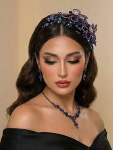 1pc Elegant Ladies' Purple Crystal Bridal Headband Rhinestone Wedding Hair Accessories For Bride - Purple - View 5