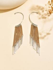 1 Pair Luxury Geometric Color-Block Tassel Ear Cuffs, Elegant Personalized Earrings For Women, Suitable For Daily Wear, Vacation And Party - Multicolor - View 5