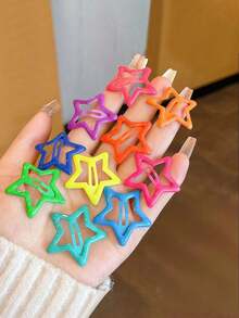 5pcs Dopamine Macaron Five-Pointed Star Hair Clips, Halloween Hair Accessories, Hair Clips, Christmas Fairy Accessories, Suitable For Women - Multicolor - View 2