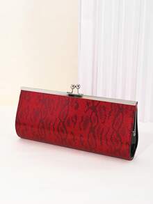 LJDCRFT Women's Fashion Snakeskin Evening Bag, Clasp Frame Clutch, Suitable For Proms, Weddings, And Cocktail Parties. - Red - View 5