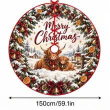1件裝母牛與小牛高地牛圖案聖誕樹裙，優雅配色節日裝飾，5種尺寸，中性節日禮物，適用於居家與派對聖誕家居裝飾 - 母子高地牛 - 查看 14