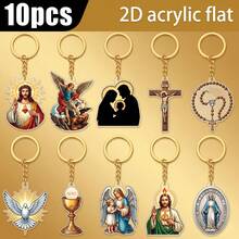 10 móc khóa hình nhân vật tôn giáo Kitô giáo tâm linh cho nữ bằng acrylic phẳng 2D, mẫu ngẫu nhiên Mary, thiên thần, thánh giá, Kinh Thánh, chuỗi hạt mân côi, quà tặng - Nhiều màu - Xem 1