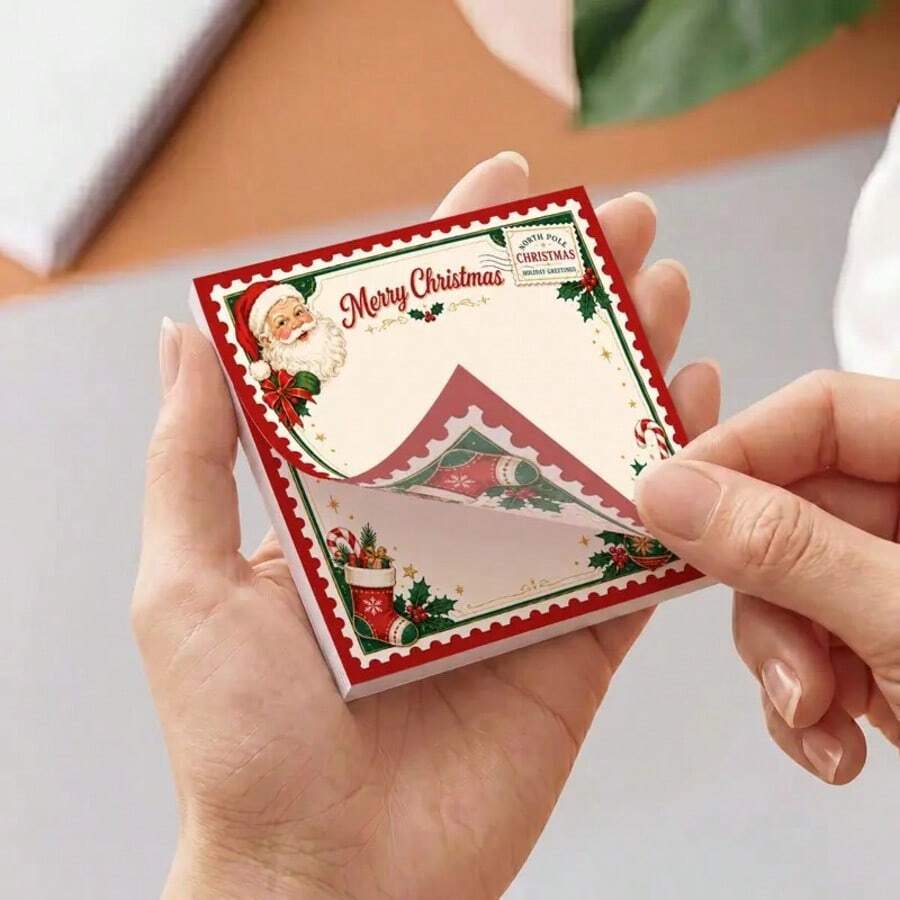 Christmas Self-Adhesive Sticky Notes, Cute Santa Claus Holiday Memo Pads, Suitable For Journals, Diaries, Office, School And Desktop Organization - one-size - View 1