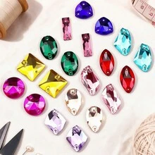 Assorted Shapes, 20pcs/Pack, Mixed Shapes, Flat Back Double Hole Exquisite Glass Rhinestones, Used For Sewing Wedding Dresses, Handbags And Shoes, Jewelry Making, Craft Accessories - Assorted Shapes 20pcs - View 2