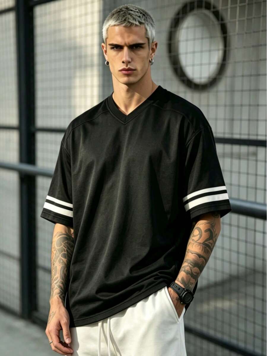 Men's New V-Neck American Vintage "City Boy" Style Design Short Sleeve T-Shirt, Comfortable & Breathable, Leading Fashion