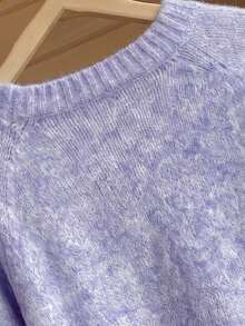 Women's Brushed Mohair Sweater - French Inspired Raglan Sleeve, Drop Shoulder Plush Knit For Fall Winter, Back To School, Halloween - Hazy Purple - View 6