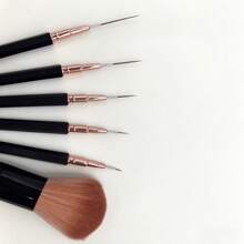 Black Hexagonal Handle Nail Liner Brushes With Jumbo Powder Brush, Professional Manicure Drawing Line Tool Kit For Salon & Home DIY - Multicolor - View 5
