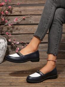 2026 Spring/Autumn Chunky Heel Retro Style Women's Casual Versatile Soft Sole Shoes - Dark Blue - View 9