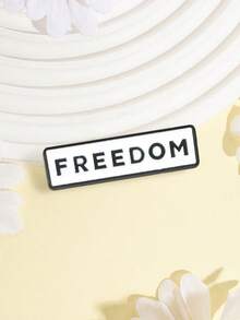 1 Pc FREEDOM Letter Enamel Pin, Simple Black White Rectangle Slogan Lapel Brooch For Backpack Jacket Clothing Decoration Gift - Multicolor - View 4