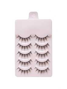 5 Pcs Cat Eye Lashes 5 Pairs Faux Mink Eyelashes Natural Look Fluffy Soft Cross Wispy Full Strip Lashes Eyelash Extension - Black - View 5