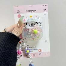 Cartoon Doodle Puppy 3D Flower Bluetooth Earphone Protective Case Compatible With AirPods 1/2/3/4/New 5th Gen Pro 1/2/3/4 All Models With Pendant - Clear - View 2