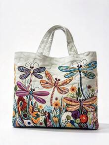 Women's Tote Bag, Quilted Canvas With 3D Floral & Animal Prints, Large Capacity Shoulder Bag, Boho Art Style For Beach, Shopping & Daily Use - Multicolor - View 9