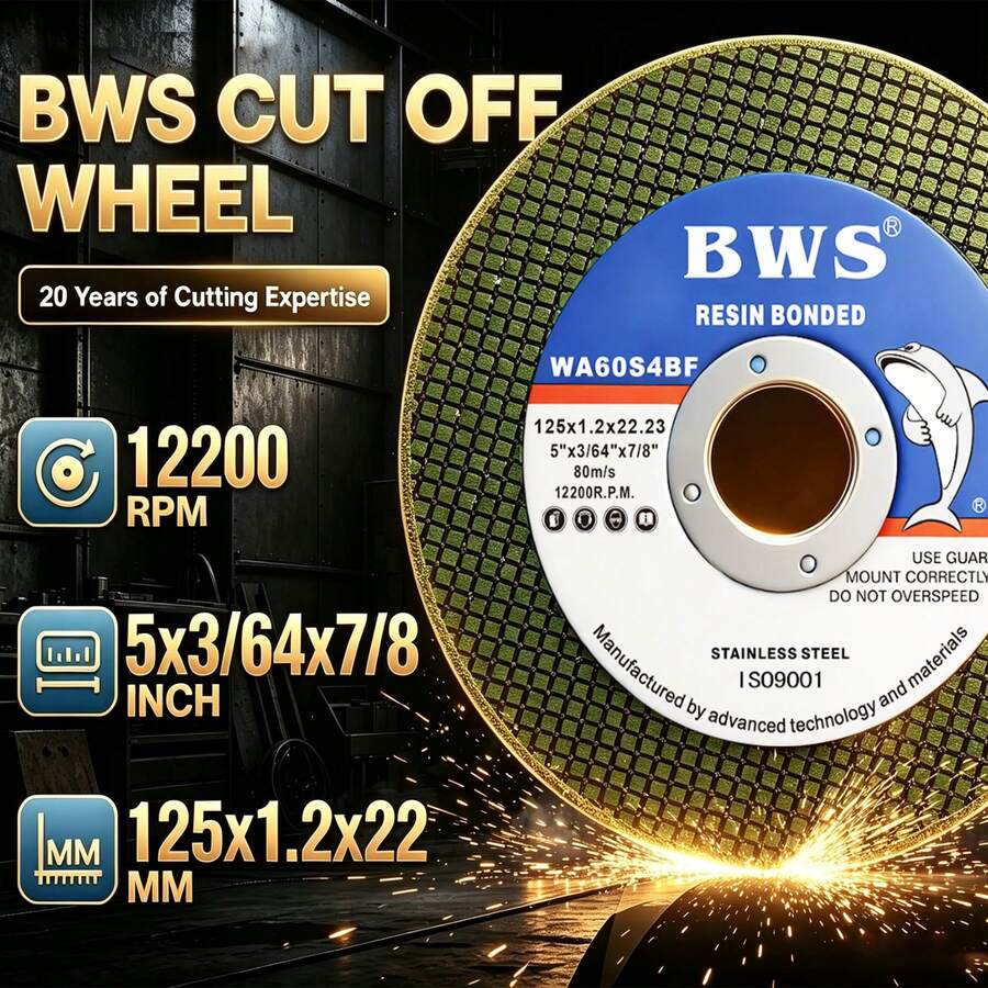 BWS 5-Inch Cutting Discs, 125 X 1.2 X 22 Mm, Ultra-Thin Double-Layer Cut-Off Wheels, High Strength And Break-Resistant, Suitable For Stainless Steel, Iron, Aluminum, Copper, And Other Metals, An Economical Choice For Factory Workshop Supplies