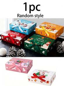 1 Set Christmas Themed Gift Box With Lid, Multicolor Bow Ribbon, Suitable For Holiday Decoration Gift Box, Christmas Gift Box, Christmas Decoration, Christmas Gift, Thanksgiving Gift, Holiday Party Souvenir Decoration Packaging Box - A - View 11