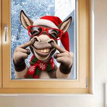 BRUP 1PC Christmas Donkey Static Window Stickers, Funny Donkey With Santa Hat & Red Glasses, Festive Decor For Home Window, Shop And Cafe Glass Display - Multicolor - View 5