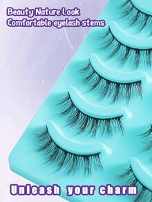 5 Pairs Manga Lashes Natural False Eyelashes Anime Lash 3D Volume Spiky Eyelashes Faux Mink Wispy Fluffy Cosplay Fake Lash Look Like Individual Cluster - Black - View 6