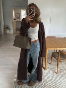 SEREN New Autumn/Winter Knit Cardigan, Loose Casual Buttonless Design, Long Sweater Coat, Suitable For Urban Commute And Outdoor Wear - Black Coffee - View 3