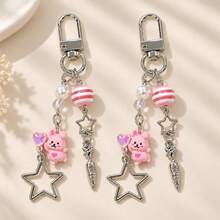 1pc/2pcs Women's Alloy Heart Rabbit Spacer Bead Pendant Keychain With Hollow Carrot And Five-Point Star Charm, Creative Bag Pendant - Multicolor - View 1