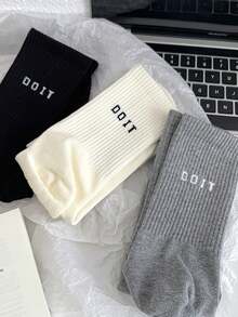 1/5/7 Pairs Women Dopamine Letter Non-Slip Silicone Grip Pilates Fitness Breathable Crew Socks - Multicolor - View 3