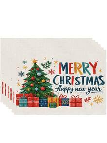 2/4/6 Pcs Christmas Dog Snowman Santa Printed Placemats Festive Polyester Rectangular Heat Resistant Table Mats For Christmas Dining Table Decor - Green - View 9
