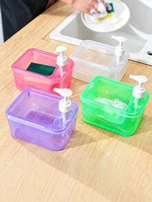 Press-Type Soap Dispenser Bathroom Refillable Bottle Brush Soap Dispenser Soap Dispenser Bathroom Kitchen Cleaning Soap Dispenser Soap Dispenser Box Press-Type Detergent Box Square Sponge Brush Box Divided Storage Box Kitchen Essentials Bathroom Decor - Multicolor - View 10