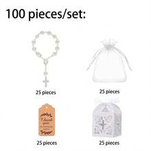 20pcs Baptism Party Favors Mini Rose Rosary With Faux Pearl And Organza Bag, Suitable For Baptism, Wedding, First Communion Party Favors - Multicolor - View 12