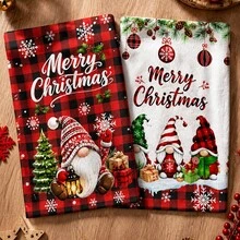 2pcs/Set, 18x26in Christmas Berry & Flower Pattern Towel Set, Quick Dry Kitchen Cleaning Cloth, Soft Absorbent Towel Set, Kitchen Decor, Home Decor, Christmas Decoration, Christmas Gift For Friends - Red and White - View 5