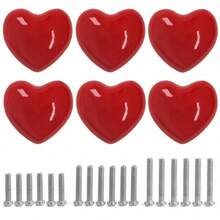 Ceramic Drawer Knobs Heart Shape Colorful Heart Cabinet Dresser Pulls Handles With 3 Sized Screws, Kitchen Furniture Knobs For Closet Cupboard Wardrobe (Mixed Color, 10 Pack) - Red - View 1