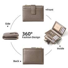 Women's PU Leather Wristlet Short Wallet, Fashionable Versatile Litchi Grain, Snap Button With Zipper Coin Pocket, Multi-Card Slot Folding Wallet - Multicolor - View 4