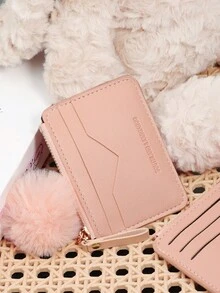 Fashionable Zipper Multi Slot Wallet, With A Pom-Pom Charm, Multi Card Slot, Large Capacity Credit Card Storage Bag, Suitable For Outdoor Use - Pink - View 7