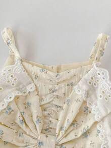 Summer New Children's Clothing, Girls' Outfit, Big Bow Print Camisole Top + Floral Bud Shorts 2-Piece Set, New Style - Baby Blue - View 6