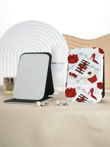 1PC Millennium Y2K Series Portable Vanity Mirror, Foldable Lightweight Ultra-Thin Convenient Hand Mirror, PU Leather, Suitable For Multiple Scenarios And All People, Mini Pocket Mirror, Cartoon Fashion High Heel Shoe Star Lip Pattern Design, Exquisite Delicate Easy To Carry, Handheld Makeup Mirror, 180° Flip Cover Multi-Function Mini Mirror, Compact Mirror, Mirrors - Multicolor - View 6