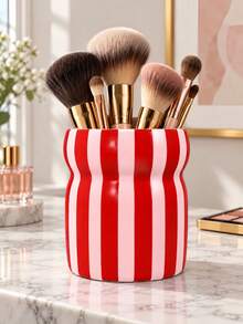 1pc Colorful Striped Makeup Brush Holder, Glossy Vanity Organizer For Brushes And Beauty Tools - Multicolor - View 4