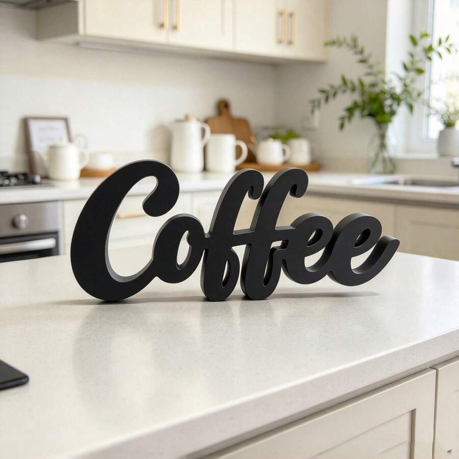 1pc Freestanding Coffee Bar Countertop Sign - Modern Farmhouse Irregular Shaped Shelf Decor, Suitable For Coffee Bar, Cafe Counter, Kitchen Display, Housewarming Gift, Coffee Decor Lettering Cafe Ornament For Countertop Display - 1PC - View 1