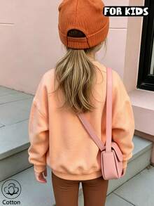 Girls Casual Long Sleeve Crew Neck Sweatshirt, Soft Tween Girl Daily Pullover Tops - Hami Melon Orange - View 4