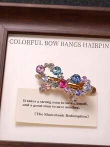 1pc Colorful Bow Rhinestone Hair Clip, Cute Ribbon Versatile Bangs Clip, Minimalist Fashion Luxury Hair Accessory, Suitable For Girls' Daily And Holiday Wear - Multicolor - View 4