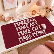 Burgundy Bold Letter Typography Extended Mouse Pad, Hand-Painted Slogan Graphic Large Desk Mat With Non-Slip Stitched Edge, Smooth Cloth & Natural Rubber For Office Gaming Home Desk, 3 Sizes Available - View 2
