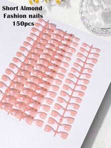 150pcs Short Almond French White Gradient Design Press-On Nails, Acrylic Fake Nail Set, Includes 1pc Jelly Glue And 1pc Nail File - White - View 5