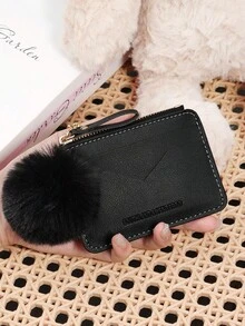 Fashionable Zipper Multi Slot Wallet, With A Pom-Pom Charm, Multi Card Slot, Large Capacity Credit Card Storage Bag, Suitable For Outdoor Use - Pink - View 13