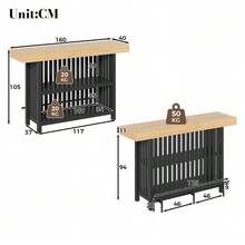 Bar Table With Footrest And 2-Tier Shelf, Compact High Table For Kitchen, Dining Room, Living Room And Home Bar, 160 * 40 * 105 Cm - Black - View 4