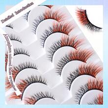 10 Pairs Colorful False Eyelashes, 3D Voluminous Strip Lashes With Red Accents, For Cosplay, Holiday Celebrations And Stage Makeup - Red - View 3
