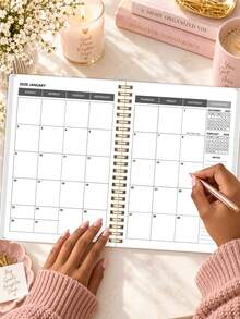 1pc 24-Month Monthly Planner 2027-2028, Leopard Number Cover Spiral Notebook, Lay-Flat Planner With Monthly Overview & Notes, Office Desk Accessories, Christmas Gifts, Bible Study Materials - Rectangle - View 3