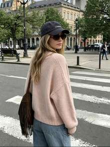 Women's Comfortable Pink Button Cardigan Long Sleeve Medium Stretch Polyester Knit Fabric Ideal For Autumn/Winter - Pink - View 4
