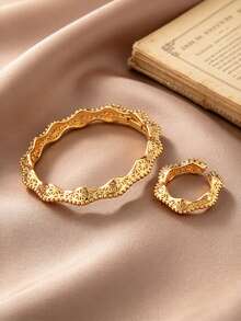 Letingsha Vintage Gold-Plated Hollow Fine Chain Lace Texture Gold Jewelry Set, Suitable For Party Bracelet And Ring Combination, Perfect For Engagement - Yellow Gold - View 6